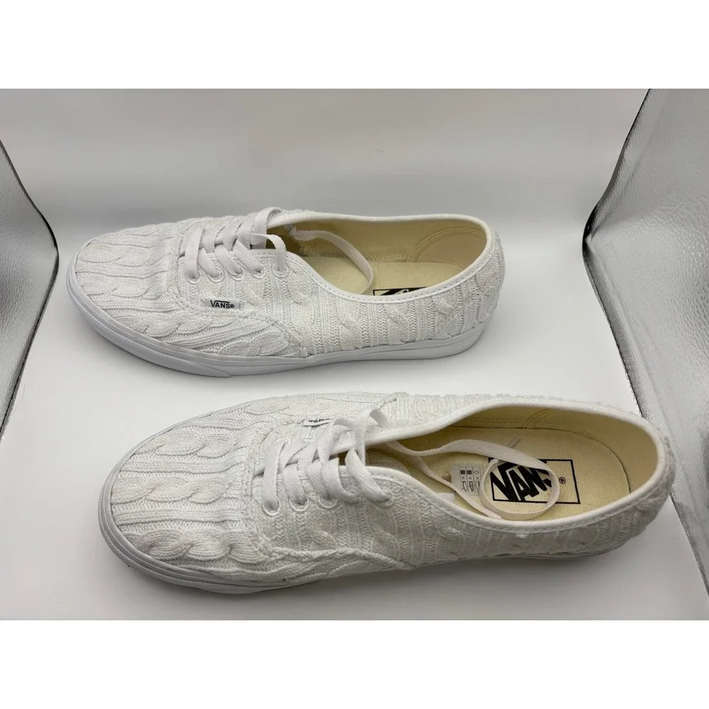 Vans Authentic Sneakers Mens 9.5/ Womens 11 White Cable Knit Quilted Low Top